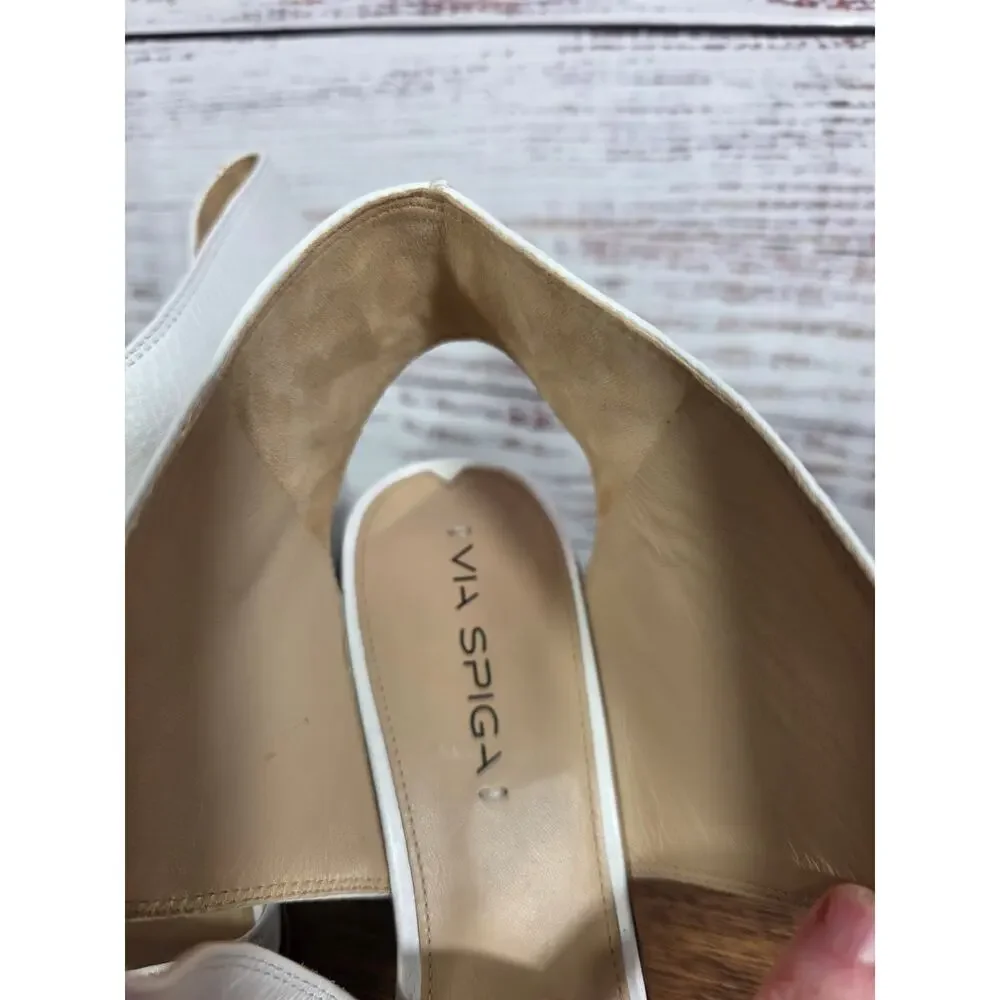 Via Spiga White Leather Block Heel Sandals 9.5 Buckle Ankle Wrap Italy 41